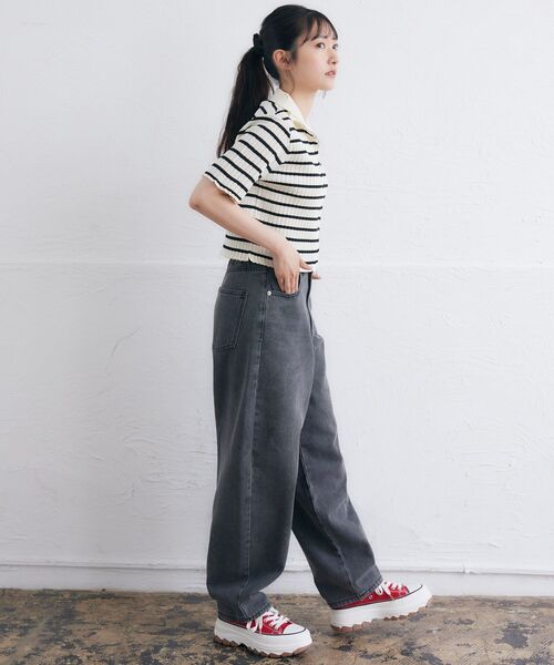 RETRO GIRL（レトロガール）の「カーブデニムPT（デニムパンツ・レディース・ケミカルウォッシュ/ブルー系その他5/ブラック/ブルー・FREE）」の6枚目の写真