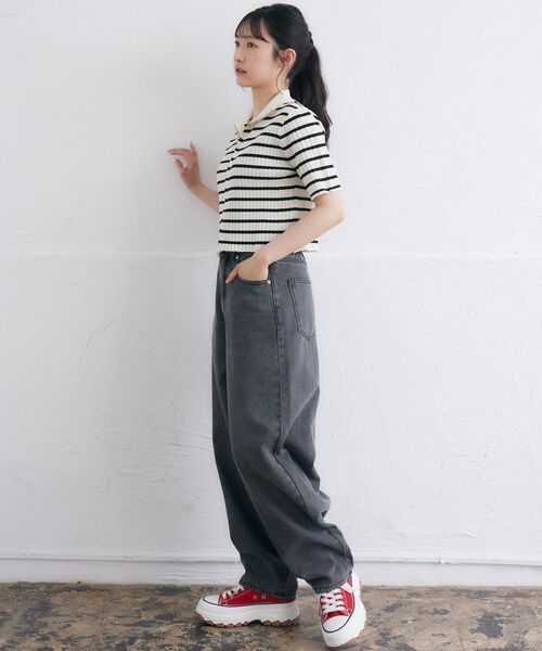 RETRO GIRL（レトロガール）の「カーブデニムPT（デニムパンツ・レディース・ケミカルウォッシュ/ブルー系その他5/ブラック/ブルー・FREE）」の7枚目の写真