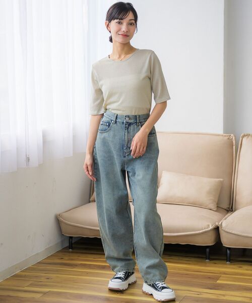 RETRO GIRL（レトロガール）の「カーブデニムPT（デニムパンツ・レディース・ケミカルウォッシュ/ブルー系その他5/ブラック/ブルー・FREE）」の19枚目の写真