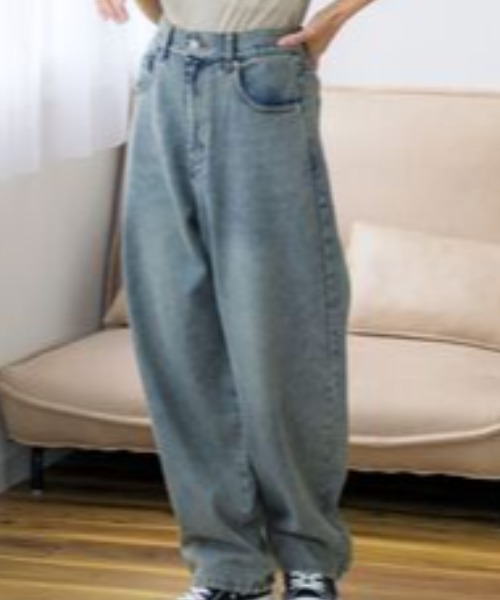 RETRO GIRL（レトロガール）の「カーブデニムPT（デニムパンツ・レディース・ケミカルウォッシュ/ブルー系その他5/ブラック/ブルー・FREE）」の3枚目の写真