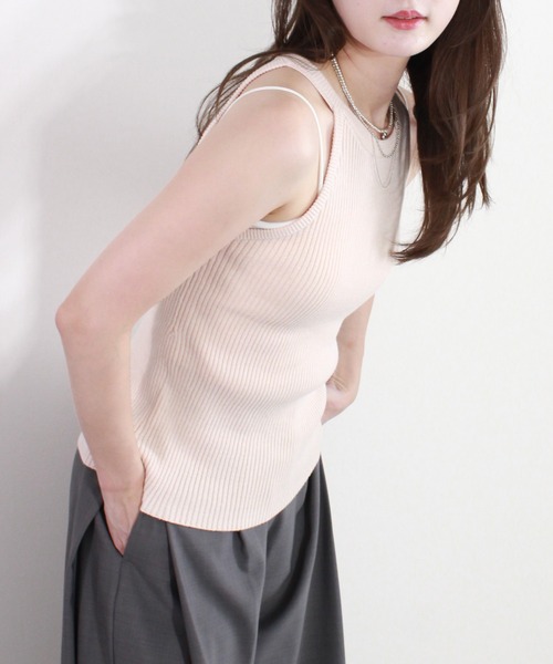 Reurie'（レウリィ）の「【5色展開／新色追加】アメリカンスリーブメランジニット / アメスリニット ホルターネック メランジニット ノースリーブ キャミソール 大人カジュアル ヘルシー シンプル モード 韓国（タンクトップ・レディース・ブラウン/ライム/ブラック/チャコールグレー/ピンク・FREE）」の5枚目の写真