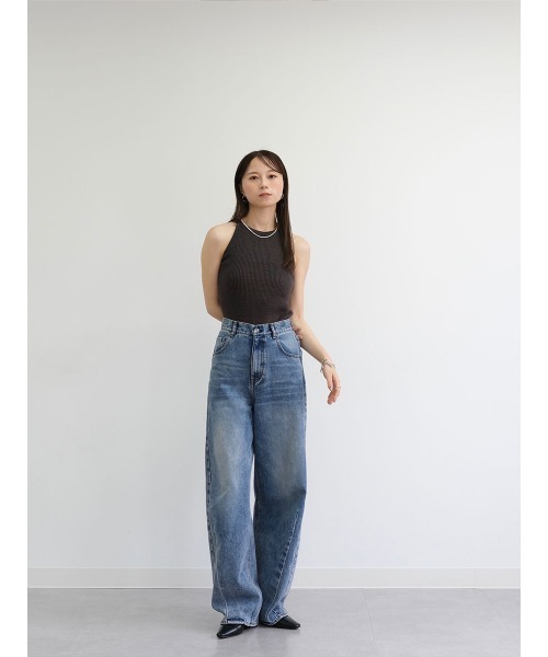 Reurie'（レウリィ）の「【5色展開／新色追加】アメリカンスリーブメランジニット / アメスリニット ホルターネック メランジニット ノースリーブ キャミソール 大人カジュアル ヘルシー シンプル モード 韓国（タンクトップ・レディース・ブラウン/ライム/ブラック/チャコールグレー/ピンク・FREE）」の7枚目の写真