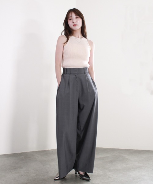 Reurie'（レウリィ）の「【7色展開｜HIT ITEM!｜ZOZO限定カラー登場!】アメリカンスリーブメランジニット / アメスリニット ホルターネック メランジニット ノースリーブ キャミソール 大人カジュアル ヘルシー シンプル モード 韓国（タンクトップ・レディース・ブラウン/ライム/ブラック/チャコールグレー/ピンク/レッド/ブルー・FREE）」の18枚目の写真