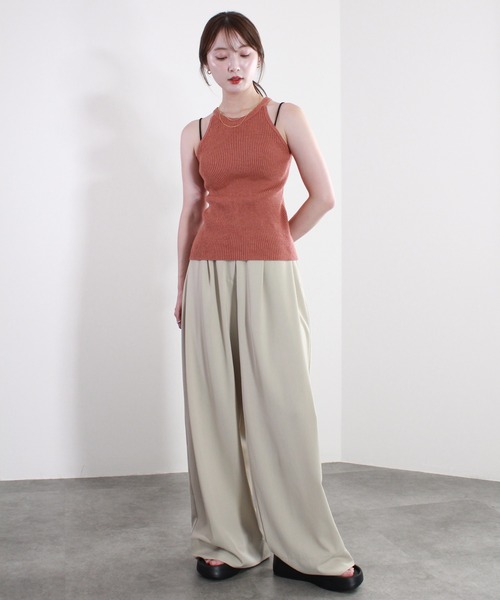 Reurie'（レウリィ）の「【7色展開｜HIT ITEM!｜ZOZO限定カラー登場!】アメリカンスリーブメランジニット / アメスリニット ホルターネック メランジニット ノースリーブ キャミソール 大人カジュアル ヘルシー シンプル モード 韓国（タンクトップ・レディース・ブラウン/ライム/ブラック/チャコールグレー/ピンク/レッド/ブルー・FREE）」の19枚目の写真