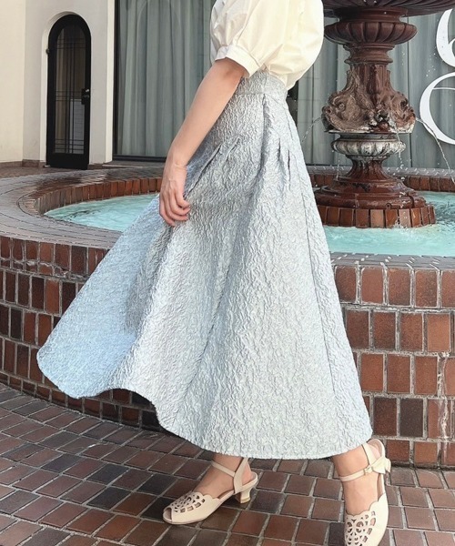 an another angelus(アンアナザーアンジェラス)の「ふくれジャガードサイドタックスカート/ananotherangelus(スカート・レディース・クリーム/ミント・FREE)」の1枚目の写真