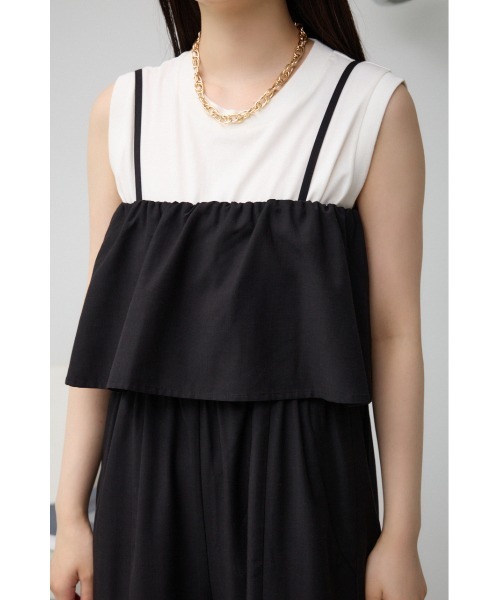 AZUL by moussy（アズールバイマウジー）の「レイヤードデザインサロペット（サロペット/オーバーオール・レディース・ライトグレー/ブラック・SMALL/MEDIUM）」の4枚目の写真