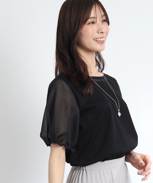 Reflect（リフレクト）の「◆【SALE／接触冷感／マシンウォッシュ可】シアースリーブカットソー（Tシャツ/カットソー・レディース・ブラック/ブルーグリーン/オフホワイト・09/05/07/11/13/15 /17）」の2枚目の写真