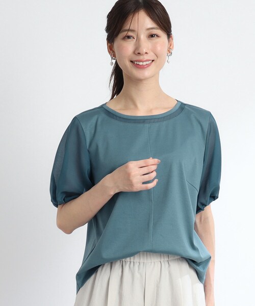 Reflect（リフレクト）の「◆【SALE／接触冷感／マシンウォッシュ可】シアースリーブカットソー（Tシャツ/カットソー・レディース・ブラック/ブルーグリーン/オフホワイト・09/05/07/11/13/15 /17）」の12枚目の写真