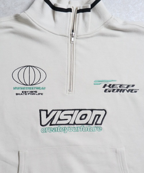 VISION STREET WEAR（ヴィジョンストリートウェア）の「【VISION STREET WEAR】スポーツハーフZIPスウェット《洗濯機で洗える》（Tシャツ/カットソー・レディース・オフホワイト/ブルー・M）」の3枚目の写真