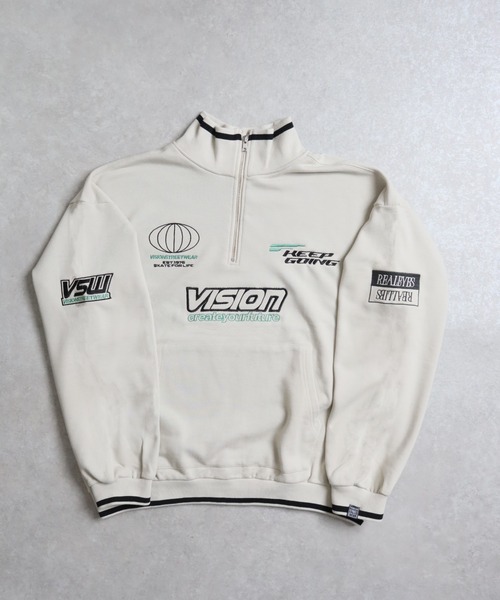 VISION STREET WEAR（ヴィジョンストリートウェア）の「【VISION STREET WEAR】スポーツハーフZIPスウェット《洗濯機で洗える》（Tシャツ/カットソー・レディース・オフホワイト/ブルー・M）」の6枚目の写真