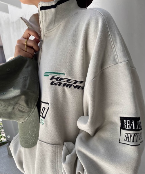 VISION STREET WEAR（ヴィジョンストリートウェア）の「【VISION STREET WEAR】スポーツハーフZIPスウェット《洗濯機で洗える》（Tシャツ/カットソー・レディース・オフホワイト/ブルー・M）」の9枚目の写真