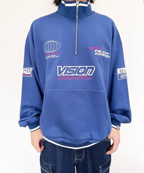 VISION STREET WEAR（ヴィジョンストリートウェア）の「【VISION STREET WEAR】スポーツハーフZIPスウェット《洗濯機で洗える》（Tシャツ/カットソー・レディース・オフホワイト/ブルー・M）」の15枚目の写真