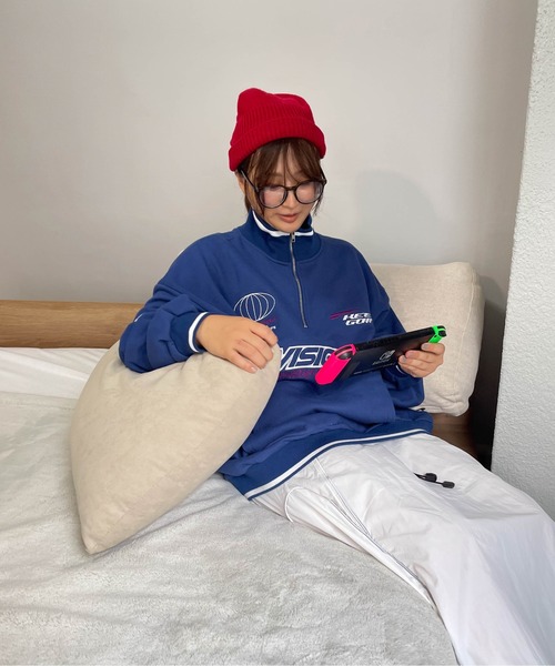 VISION STREET WEAR（ヴィジョンストリートウェア）の「【VISION STREET WEAR】スポーツハーフZIPスウェット《洗濯機で洗える》（Tシャツ/カットソー・レディース・オフホワイト/ブルー・M）」の21枚目の写真