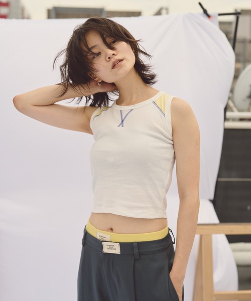 common gull products.(コモンガルプロダクツ)の「黄色いラグランタンク(タンクトップ・レディース・イエロー/オフホワイト・フリー)」の5枚目の写真