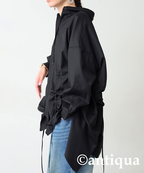antiqua（アンティカ）の「ドロストギャザーシャツ（シャツ/ブラウス・レディース・ブラック・ONE SIZE）」の4枚目の写真