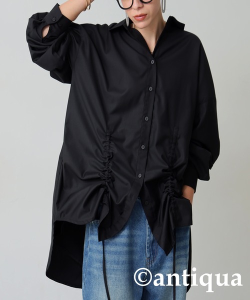 antiqua（アンティカ）の「ドロストギャザーシャツ（シャツ/ブラウス・レディース・ブラック・ONE SIZE）」の5枚目の写真