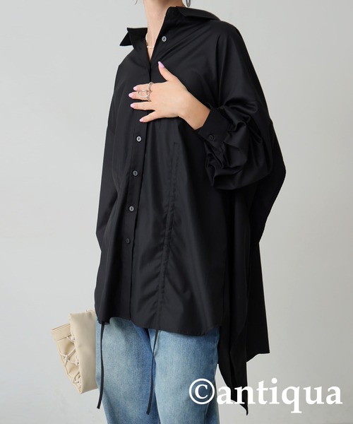 antiqua（アンティカ）の「ドロストギャザーシャツ（シャツ/ブラウス・レディース・ブラック・ONE SIZE）」の6枚目の写真
