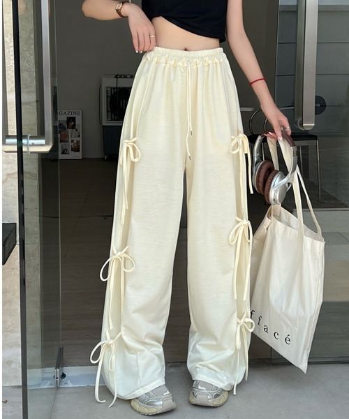 SHEENA（シーナ）の「サイドリボンスウェットパンツ（スウェットパンツ・レディース・ブラック/ピンク/グレー/クリーム・M）」の13枚目の写真