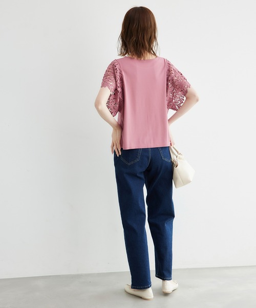 ROPE' PICNIC(ロペピクニック)の「新色追加/袖レースカットトップス/リンクコーデ(Tシャツ/カットソー・レディース・オフホワイト/ブルー/ブラック/ピンク系その他・38)」の6枚目の写真