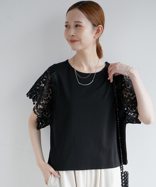 ROPE' PICNIC(ロペピクニック)の「新色追加/袖レースカットトップス/リンクコーデ(Tシャツ/カットソー・レディース・オフホワイト/ブルー/ブラック/ピンク系その他・38)」の10枚目の写真