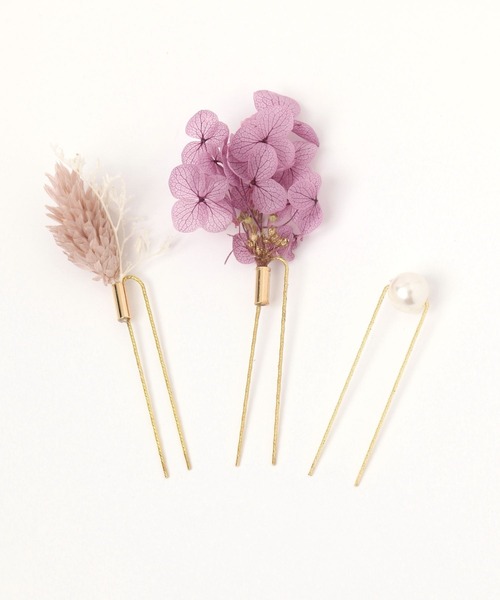 GLOBAL WORK（グローバルワーク）の「MADE IN JAPAN/ドライフラワーパールヘアピン/135726（ヘアピン・レディース・ホワイト/パープル/グレー/ブルー・ONE SIZE）」の4枚目の写真