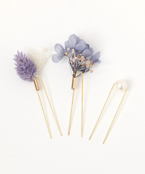 GLOBAL WORK（グローバルワーク）の「MADE IN JAPAN/ドライフラワーパールヘアピン/135726（ヘアピン・レディース・ホワイト/パープル/グレー/ブルー・ONE SIZE）」の3枚目の写真