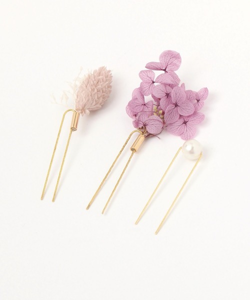 GLOBAL WORK（グローバルワーク）の「MADE IN JAPAN/ドライフラワーパールヘアピン/135726（ヘアピン・レディース・ホワイト/パープル/グレー/ブルー・ONE SIZE）」の5枚目の写真