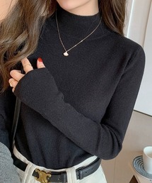 モックネックリブニット