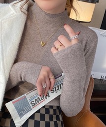 モックネックリブニット