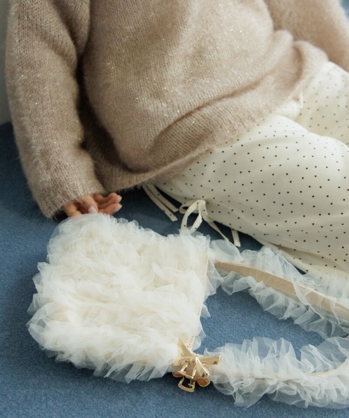 flower(フラワー)の「フリルチュールバッグ(ハンドバッグ・レディース・ブラック/アイボリー・FREE)」の18枚目の写真