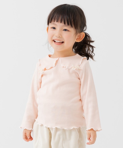 chil2（チルツー）の「ビッグカラーリブ長袖カットソー（Tシャツ/カットソー・キッズ・ブラック/クリーム/ピンク・80ｃｍ/90cm/100cm/110cm/120cm/130cm/140cm）」の3枚目の写真