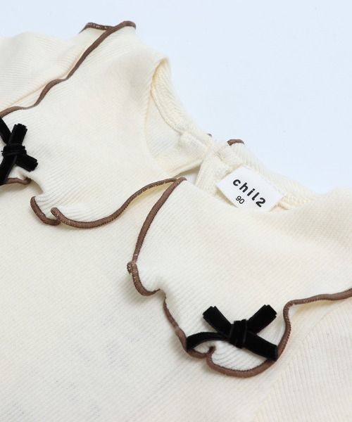 chil2（チルツー）の「ビッグカラーリブ長袖カットソー（Tシャツ/カットソー・キッズ・ブラック/クリーム/ピンク・80ｃｍ/90cm/100cm/110cm/120cm/130cm/140cm）」の9枚目の写真