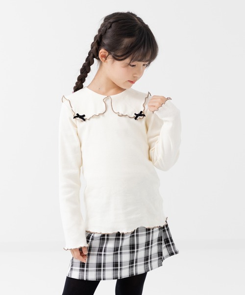 chil2（チルツー）の「ビッグカラーリブ長袖カットソー（Tシャツ/カットソー・キッズ・ブラック/クリーム/ピンク・80ｃｍ/90cm/100cm/110cm/120cm/130cm/140cm）」の5枚目の写真