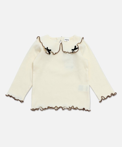 chil2（チルツー）の「ビッグカラーリブ長袖カットソー（Tシャツ/カットソー・キッズ・ブラック/クリーム/ピンク・80ｃｍ/90cm/100cm/110cm/120cm/130cm/140cm）」の7枚目の写真