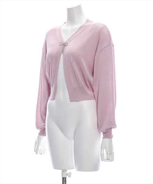clear（クリア）の「ビジューリボン付きカーディガン [大人 カジュアル 着回し力抜群]≪再入荷≫（カーディガン/ボレロ・レディース・アイボリー/グレー/ピンク・F）」の11枚目の写真