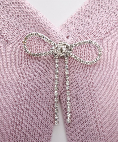 clear（クリア）の「ビジューリボン付きカーディガン [大人 カジュアル 着回し力抜群]≪再入荷≫（カーディガン/ボレロ・レディース・アイボリー/グレー/ピンク・F）」の17枚目の写真