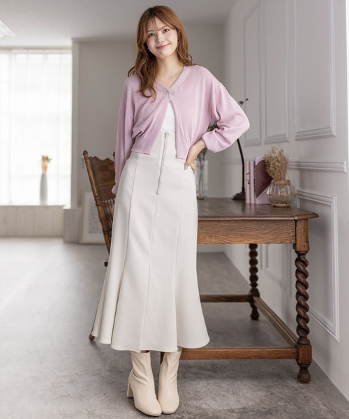 clear（クリア）の「ビジューリボン付きカーディガン [大人 カジュアル 着回し力抜群]≪再入荷≫（カーディガン/ボレロ・レディース・アイボリー/グレー/ピンク・F）」の10枚目の写真