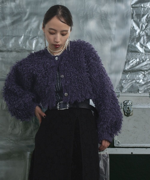 HARE（ハレ）の「2WAYループアミショートニットカーディガン(HARE)（ニット/セーター・レディース・グレー/パープル・FREE）」の10枚目の写真