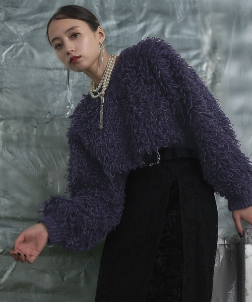 HARE（ハレ）の「2WAYループアミショートニットカーディガン(HARE)（ニット/セーター・レディース・グレー/パープル・FREE）」の12枚目の写真