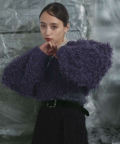 HARE（ハレ）の「2WAYループアミショートニットカーディガン(HARE)（ニット/セーター・レディース・グレー/パープル・FREE）」の16枚目の写真