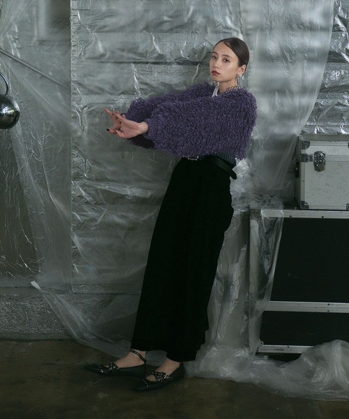 HARE（ハレ）の「2WAYループアミショートニットカーディガン(HARE)（ニット/セーター・レディース・グレー/パープル・FREE）」の4枚目の写真