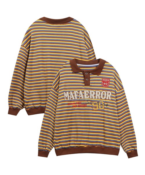 【セール】HOOK -select- アメカジヴィンテージ風プリントポロ襟ボーダースウェット（スウェット）｜HOOK（フック）