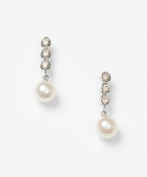 プラチナ アコヤ パール ＆ ダイヤモンド ピアス（ピアス（両耳用 