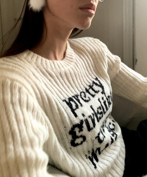 セール】ジャガードロゴショート丈ニット（ニット/セーター