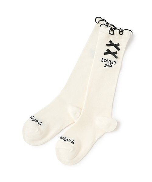 by LOVEiT（バイラビット）の「リボンハイソックス（ソックス/靴下・キッズ・オフホワイト/ピンク/ブラック・S/M/L/LL）」の2枚目の写真