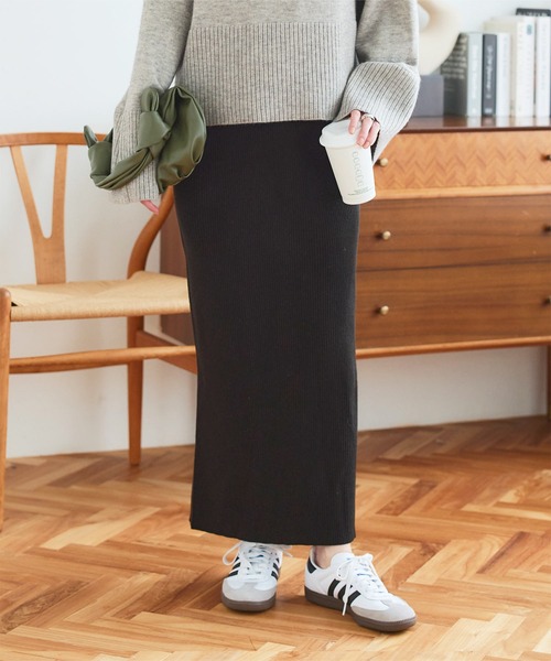 KOBE LETTUCE（コウベレタス）の「[ 選べるサイズ 丈 ] アンチピリングリブニットスカート（スカート・レディース・アイボリー系/モカ/チャコール/ブラック/ピンク・L/L1/M/M1）」の7枚目の写真