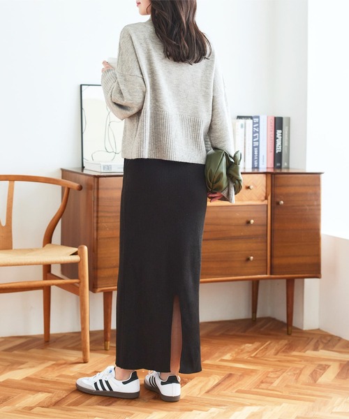 KOBE LETTUCE（コウベレタス）の「[ 選べるサイズ 丈 ] アンチピリングリブニットスカート（スカート・レディース・アイボリー系/モカ/チャコール/ブラック/ピンク・L/L1/M/M1）」の6枚目の写真