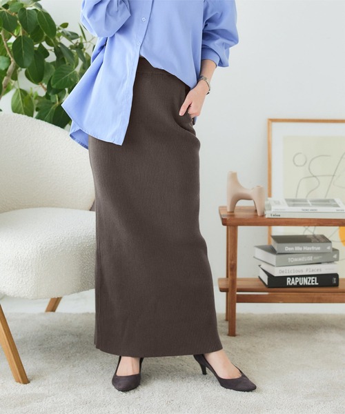 KOBE LETTUCE（コウベレタス）の「[ 選べるサイズ 丈 ] アンチピリングリブニットスカート（スカート・レディース・アイボリー系/モカ/チャコール/ブラック/ピンク・L/L1/M/M1）」の9枚目の写真