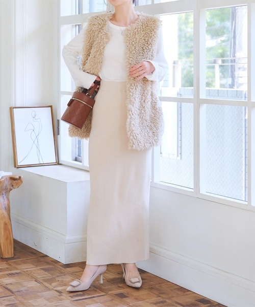 KOBE LETTUCE（コウベレタス）の「[ 選べるサイズ 丈 ] アンチピリングリブニットスカート（スカート・レディース・アイボリー系/モカ/チャコール/ブラック/ピンク・L/L1/M/M1）」の15枚目の写真