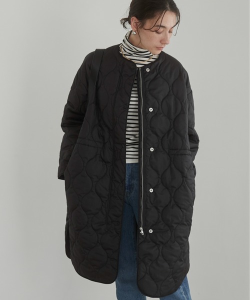 セール】キルティング ロングコート（ノーカラーコート）｜ANGIE